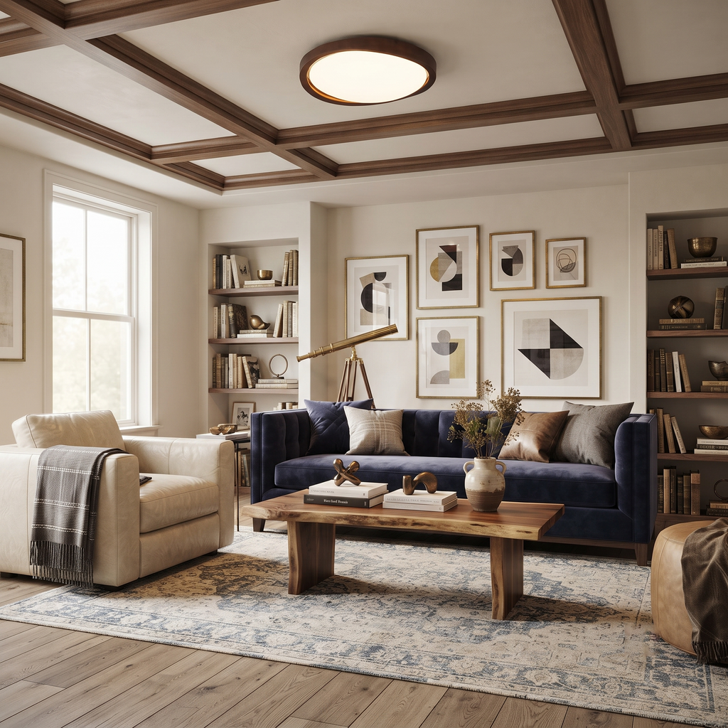 Walnut Curved Wood Flush Mount