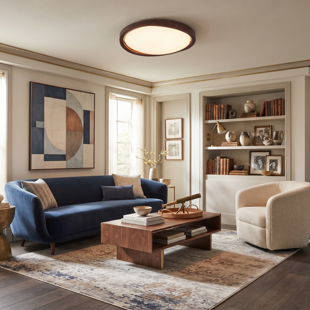 Walnut Curved Wood Flush Mount