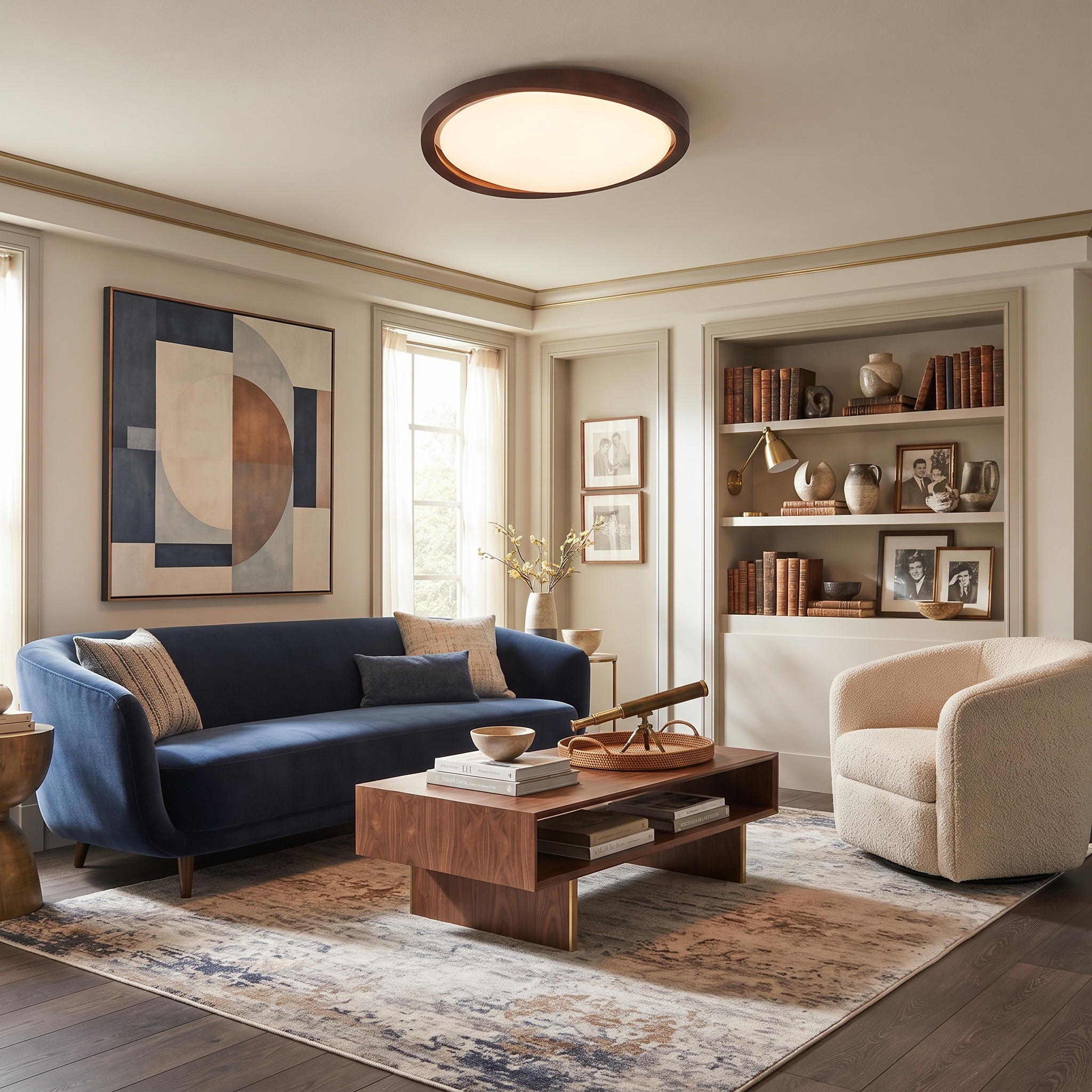 Walnut Curved Wood Flush Mount