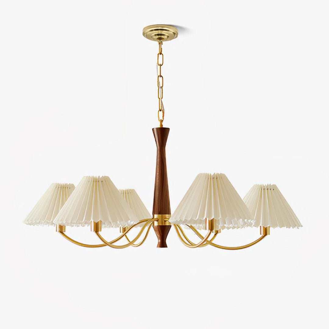 Walnut Pleated Multi-Arm Chandelier