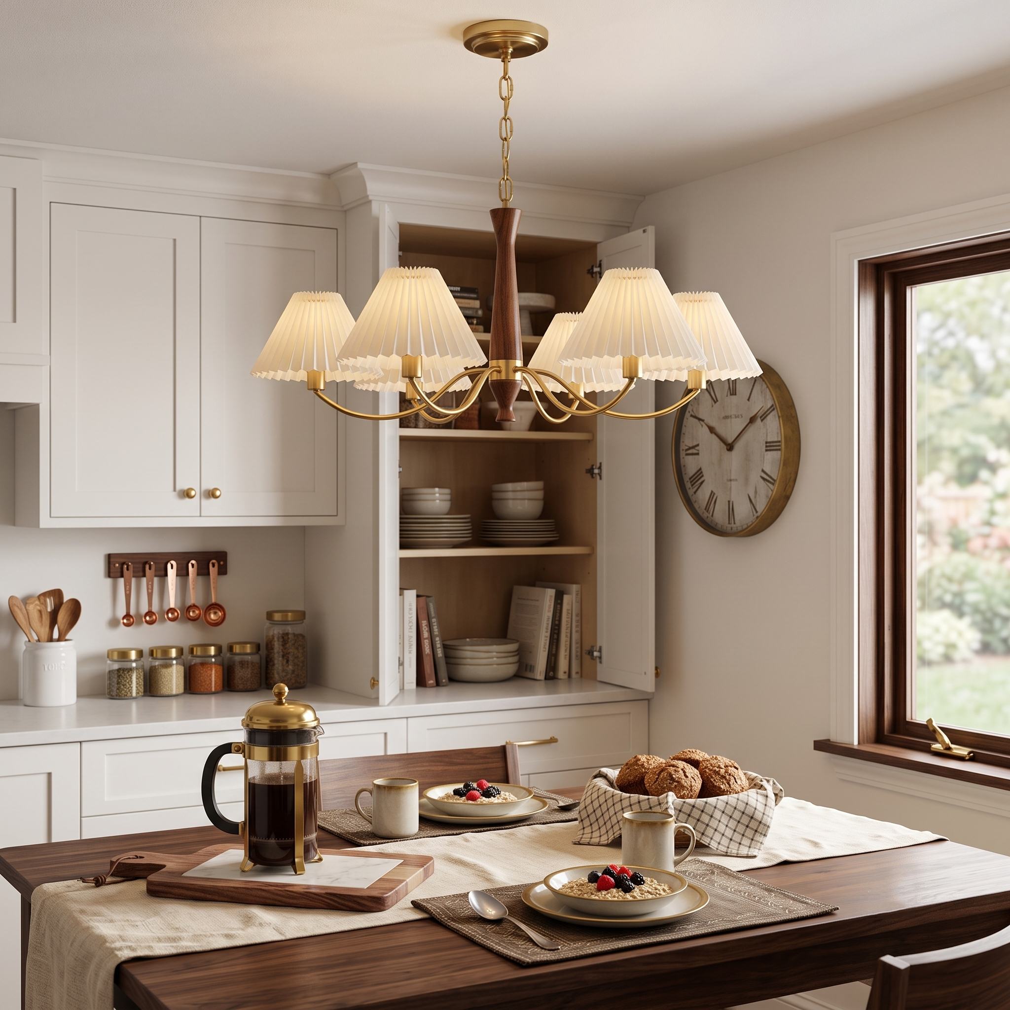 Walnut Pleated Multi-Arm Chandelier