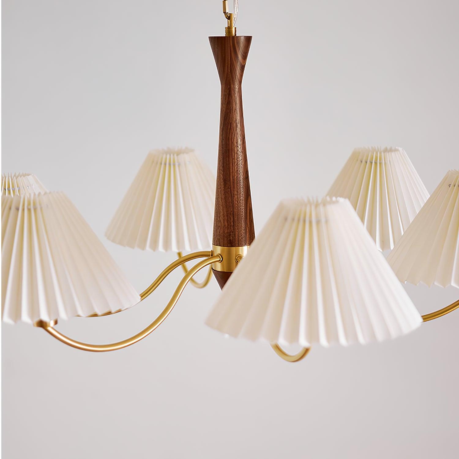 Walnut Pleated Multi-Arm Chandelier