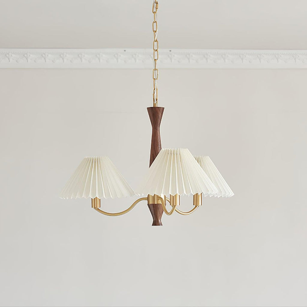 Walnut Pleated Multi-Arm Chandelier