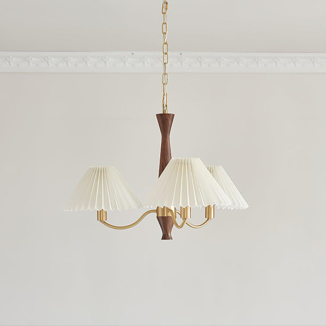 Walnut Pleated Multi-Arm Chandelier