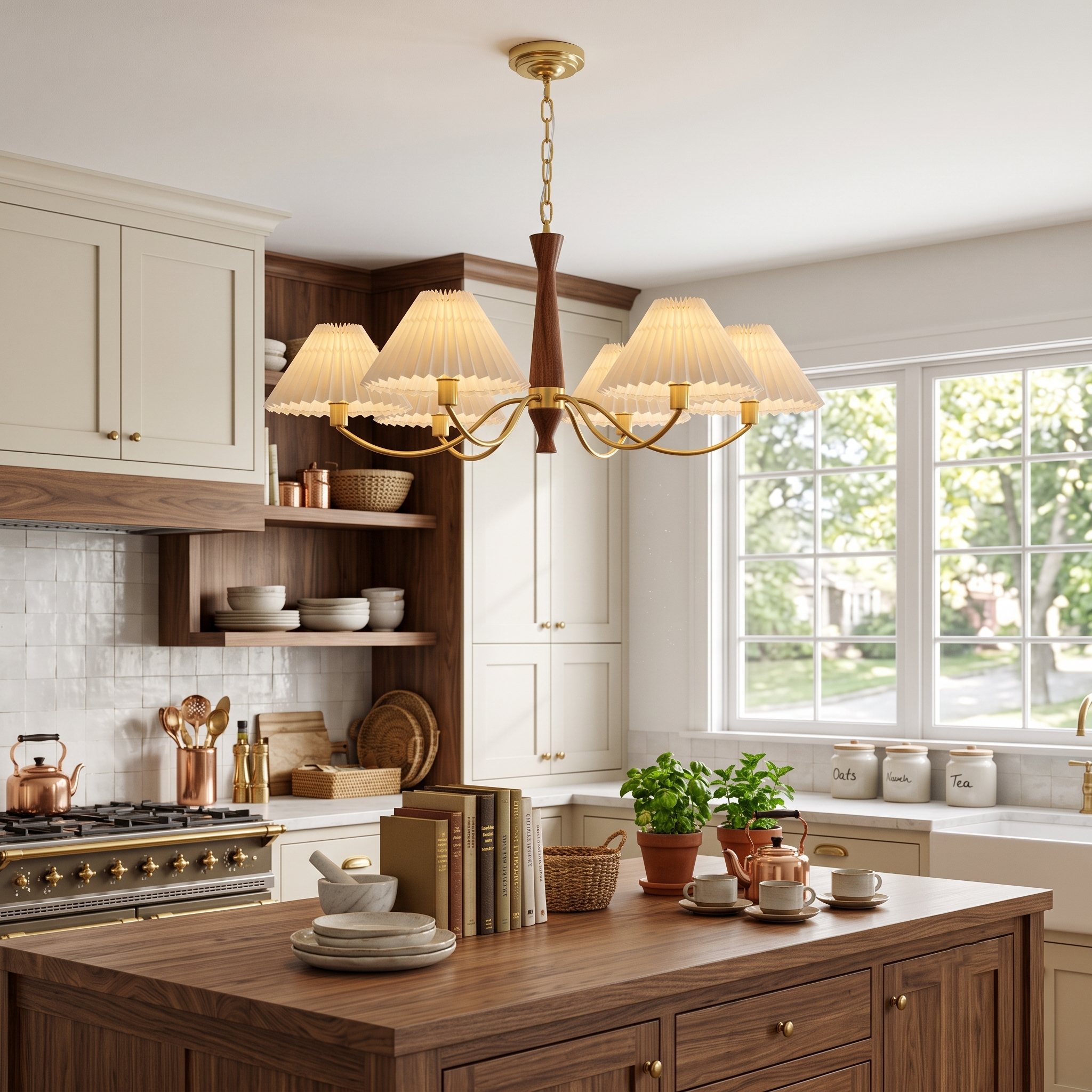 Walnut Pleated Multi-Arm Chandelier