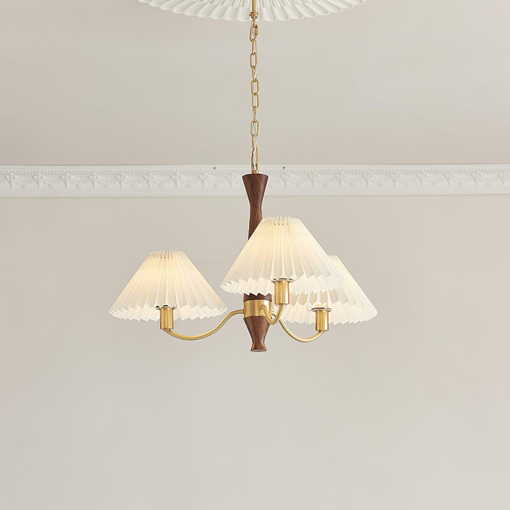 Walnut Pleated Multi-Arm Chandelier
