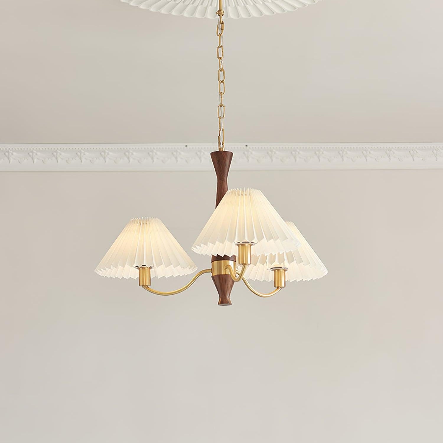 Walnut Pleated Multi-Arm Chandelier