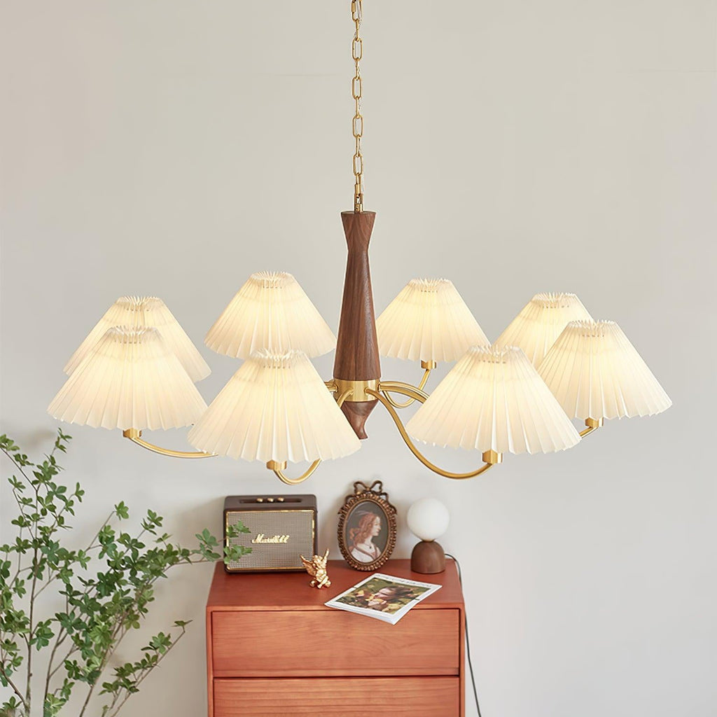 Walnut Pleated Multi-Arm Chandelier