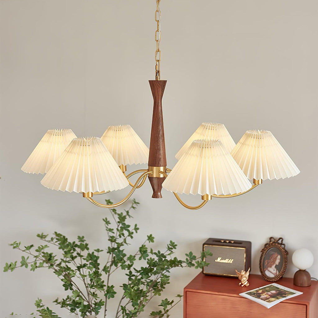 Walnut Pleated Multi-Arm Chandelier