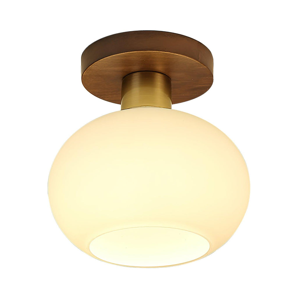 Walnut Wood & Brass Flush Mount