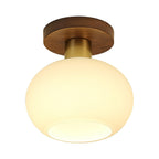 Walnut Wood & Brass Flush Mount