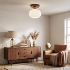 Walnut Wood & Brass Flush Mount