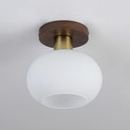 Walnut Wood & Brass Flush Mount