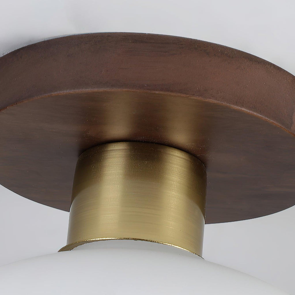 Walnut Wood & Brass Flush Mount