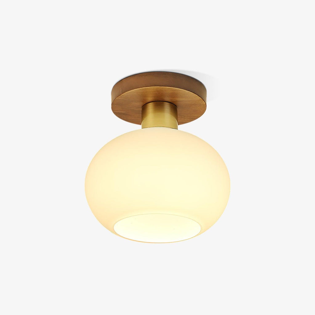 Walnut Wood & Brass Flush Mount