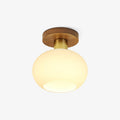 Walnut Wood & Brass Flush Mount