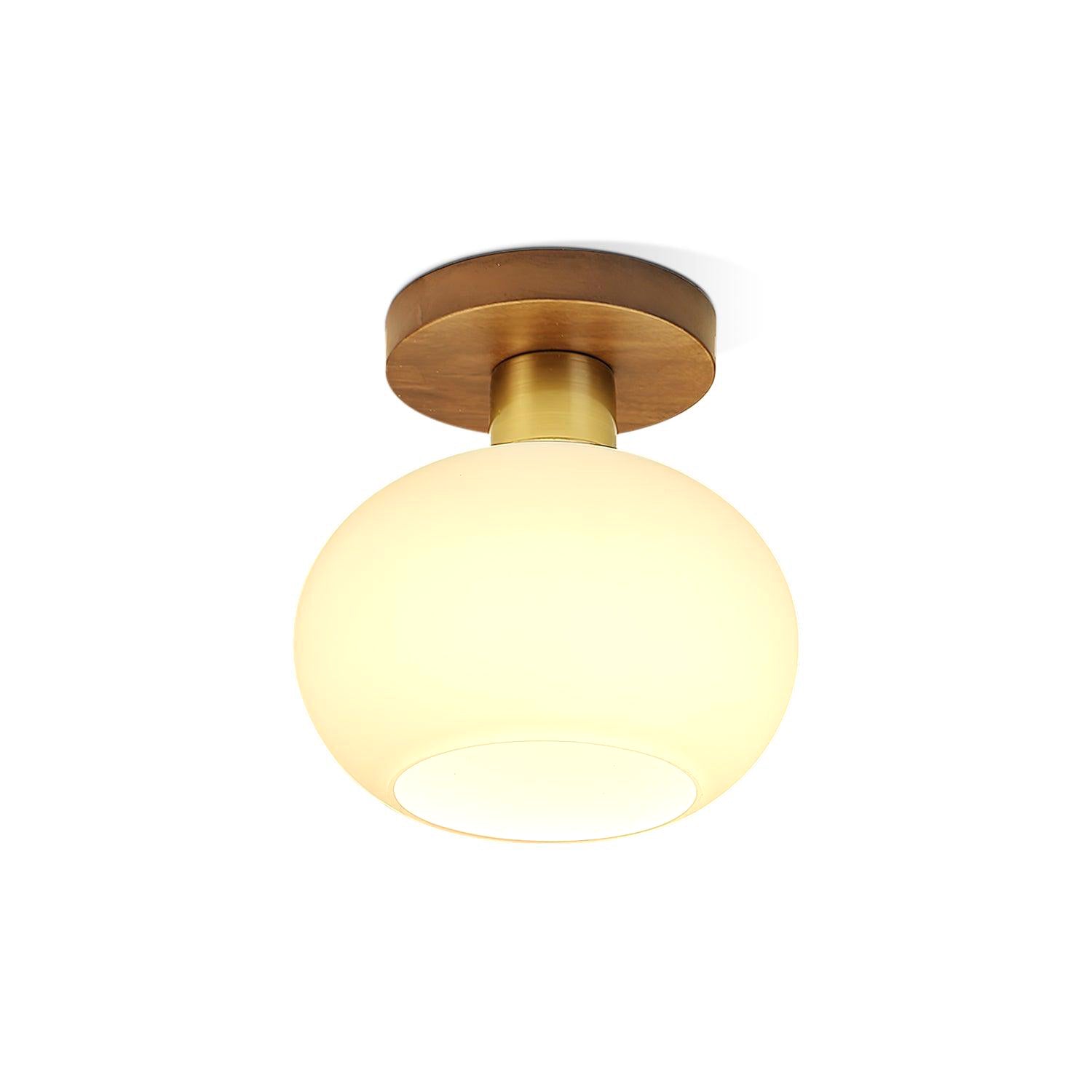 Walnut Wood & Brass Flush Mount