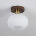 Walnut Wood & Brass Flush Mount