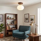 Walnut Wood & Brass Flush Mount