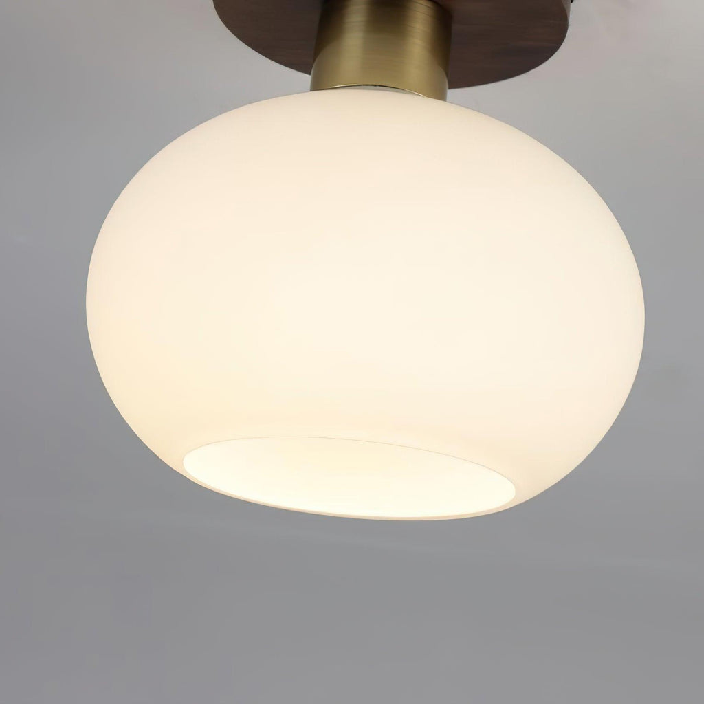 Walnut Wood & Brass Flush Mount