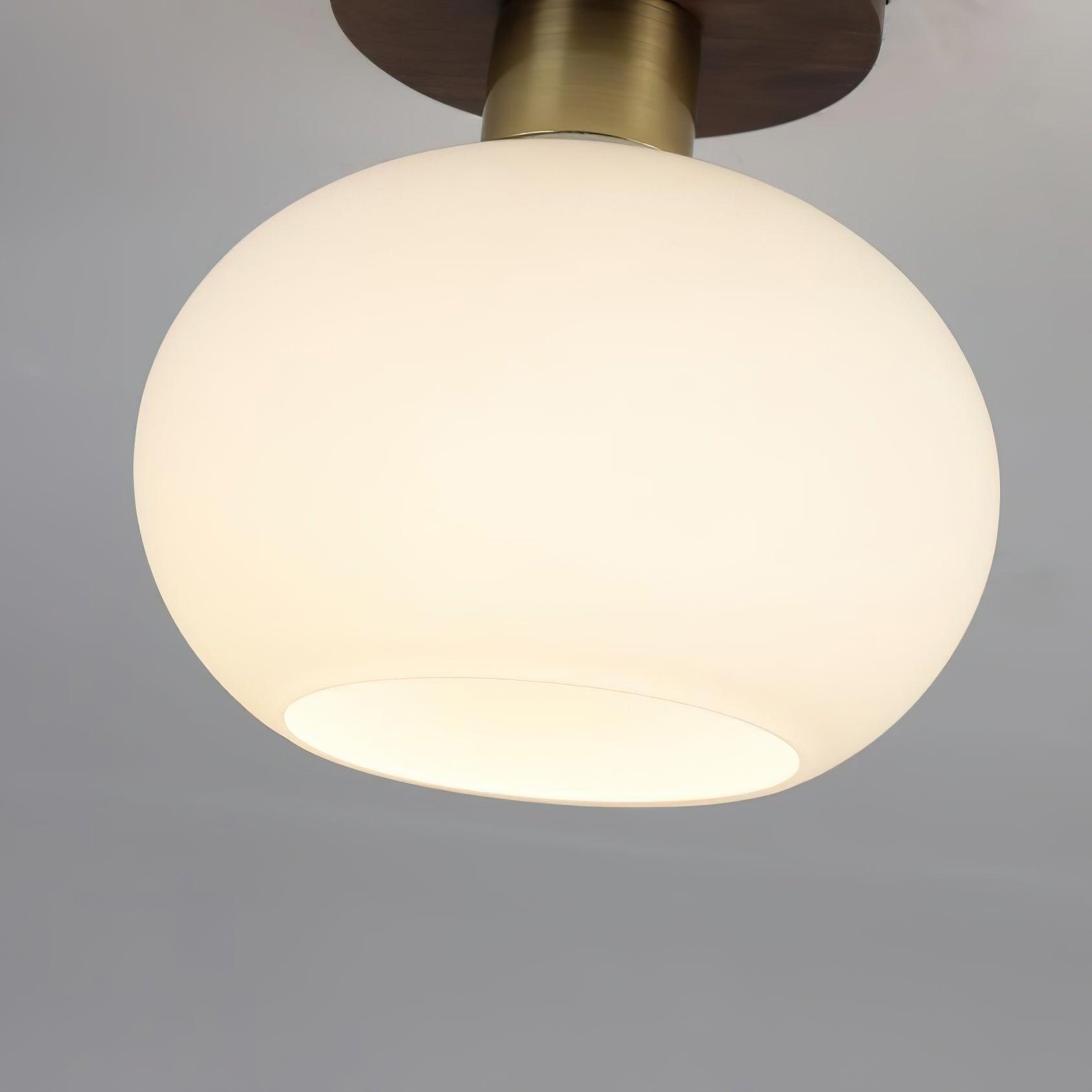 Walnut Wood & Brass Flush Mount