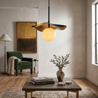 Modern Alabaster Globe Pendant Lamp Over Living Room Coffee Table
