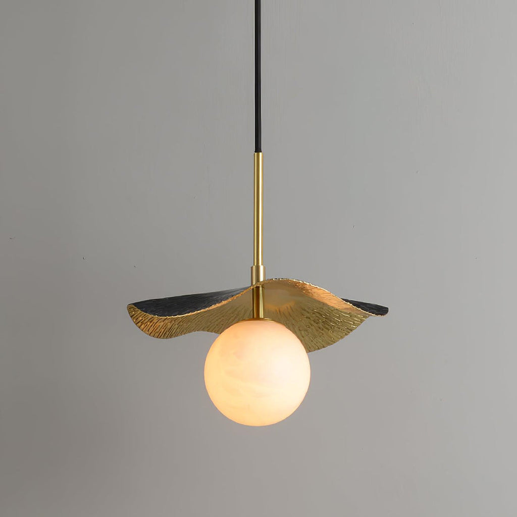 Wavy Brass Alabaster Pendant Light
