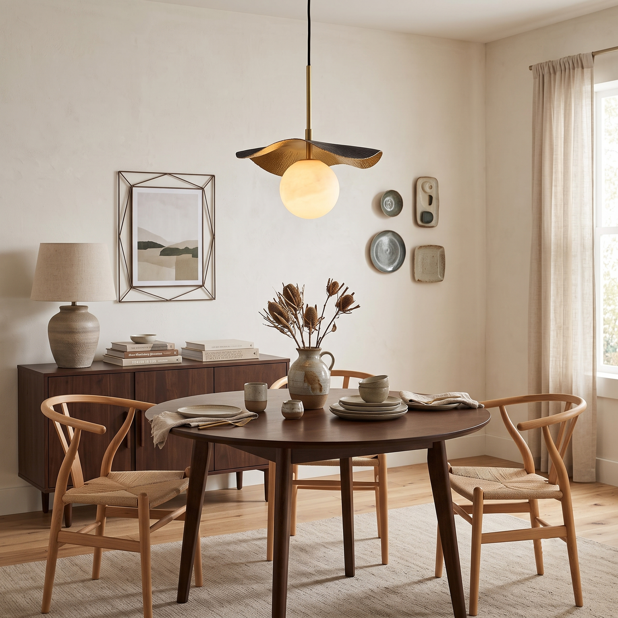 Wavy Brass Alabaster Pendant Light