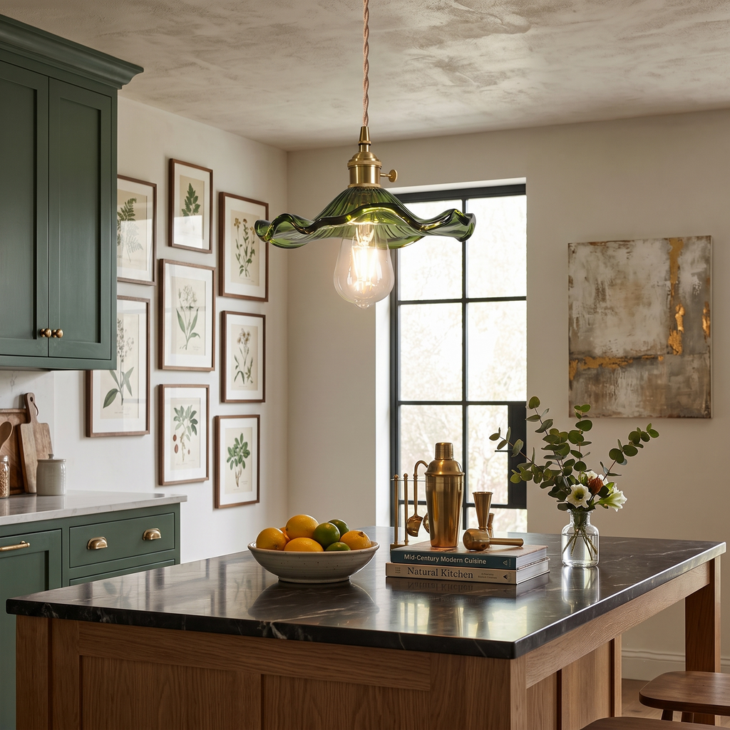 Wavy Green Glass Pendant Light