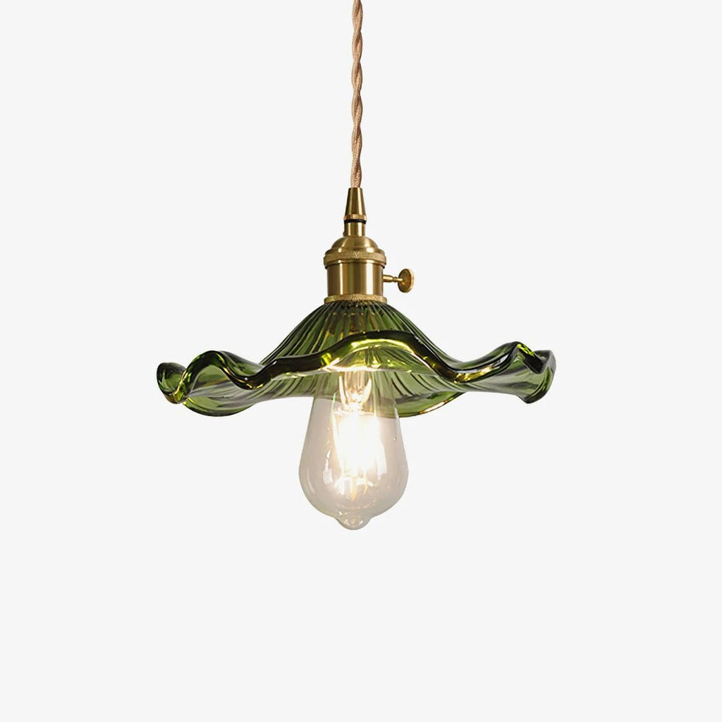 Vintage Scalloped Green Glass Pendant Light Studio Display
