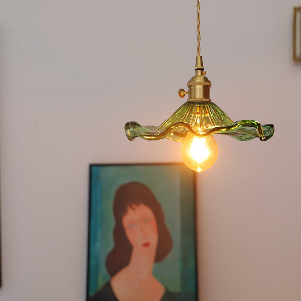 Wavy Green Glass Pendant Light