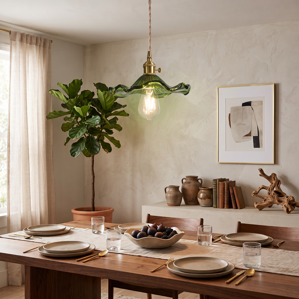 Wavy Green Glass Pendant Light