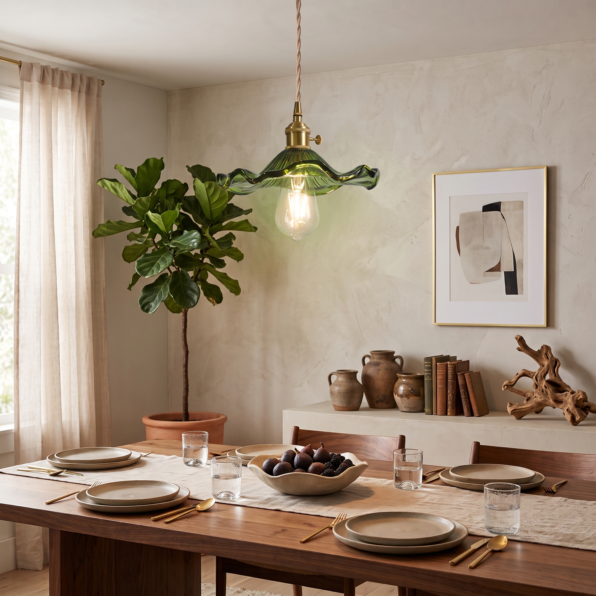 Wavy Green Glass Pendant Light