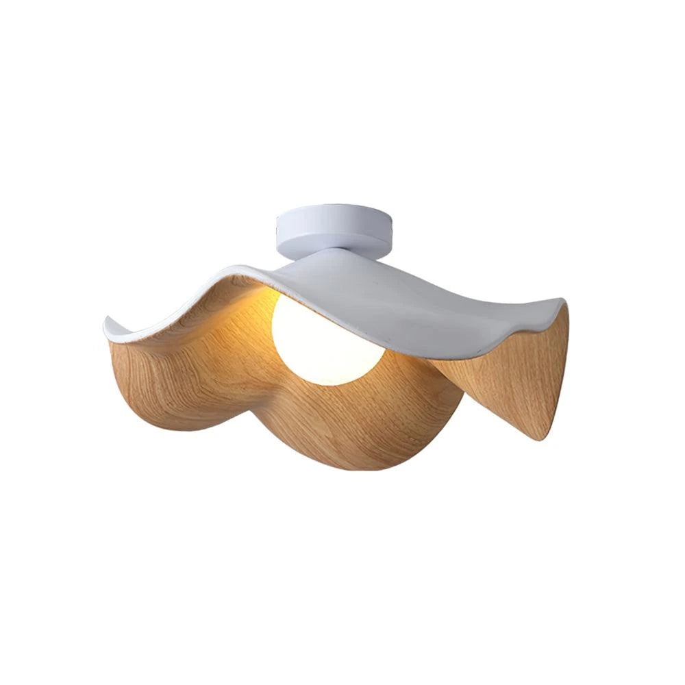 Modern Organic Wave Wood Semi Flush Mount Ceiling Light on Pure White Background
