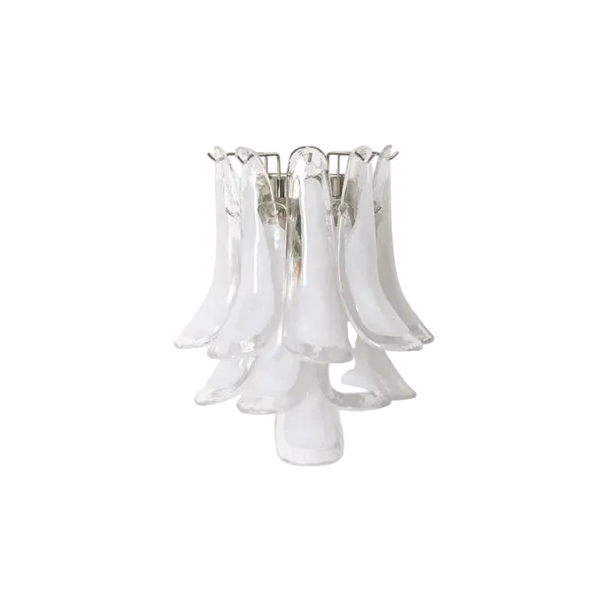 Modern Silver Frame and Wave Feather Art Glass Wall Sconce with Wall Mount on Pure White Background