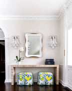 Modern Silver Frame Feather Art Glass Wall Sconces Along Hallway Console