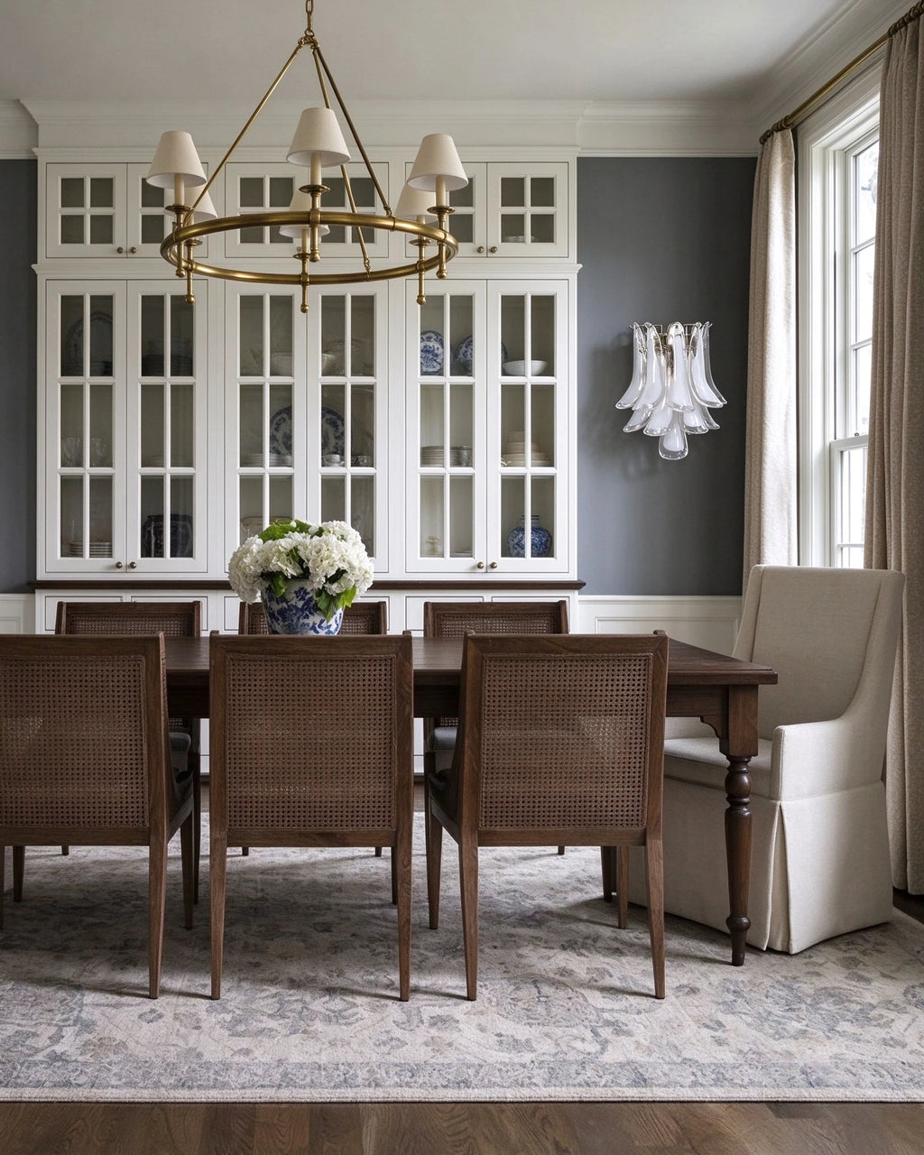 Modern Wave Feather Art Glass Wall Sconce in Formal Dining Room
