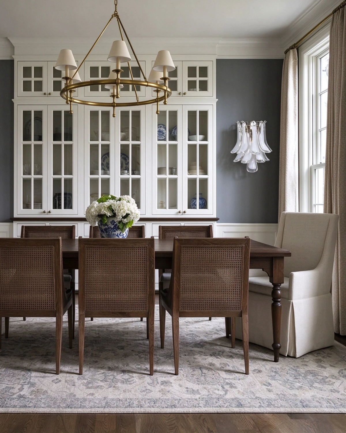 Modern Wave Feather Art Glass Wall Sconce in Formal Dining Room