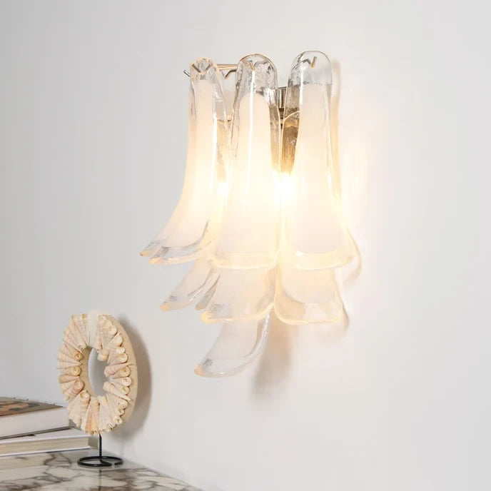 Illuminated Modern Wave Feather Art Glass Wall Sconce Studio Shot