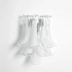 Front View of Modern Silver Frame Feather Art Glass Wall Sconce Studio Display