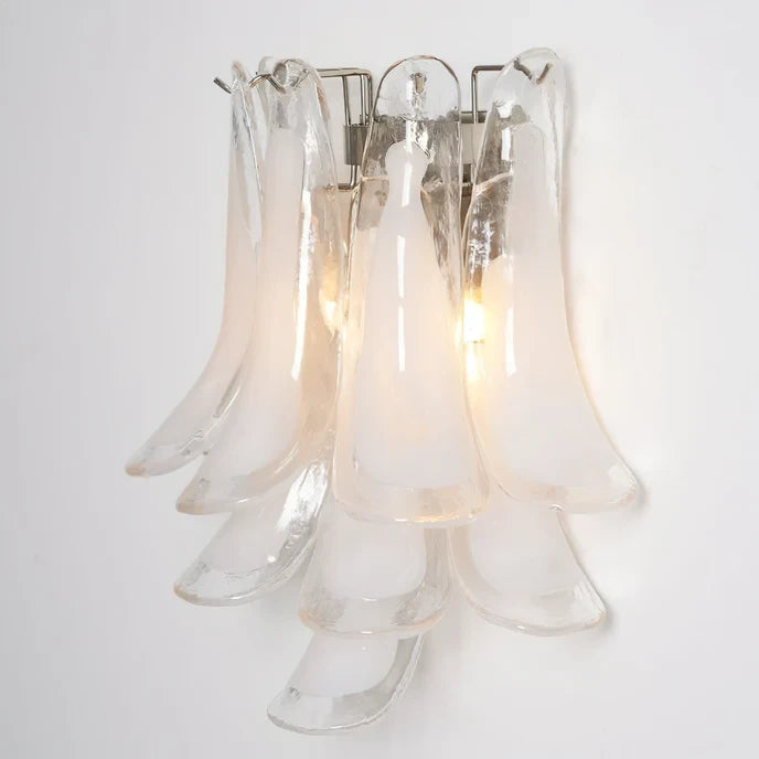 Illuminated Modern Silver Frame Feather Art Glass Wall Sconce Studio Display