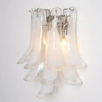 Illuminated Modern Silver Frame Feather Art Glass Wall Sconce Studio Display