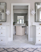 Modern Silver Frame Feather Art Glass Wall Sconces Over Double Bathroom Mirrors