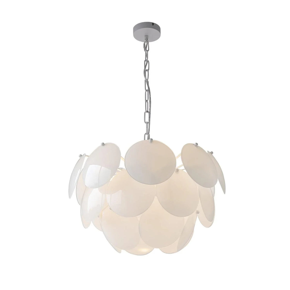 Modern Silver Frame and Round Scale Art Glass Pendant Light with Silver Canopy on Pure White Background