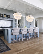 Modern Silver Frame Round Scale Pendant Lights Over Kitchen Island