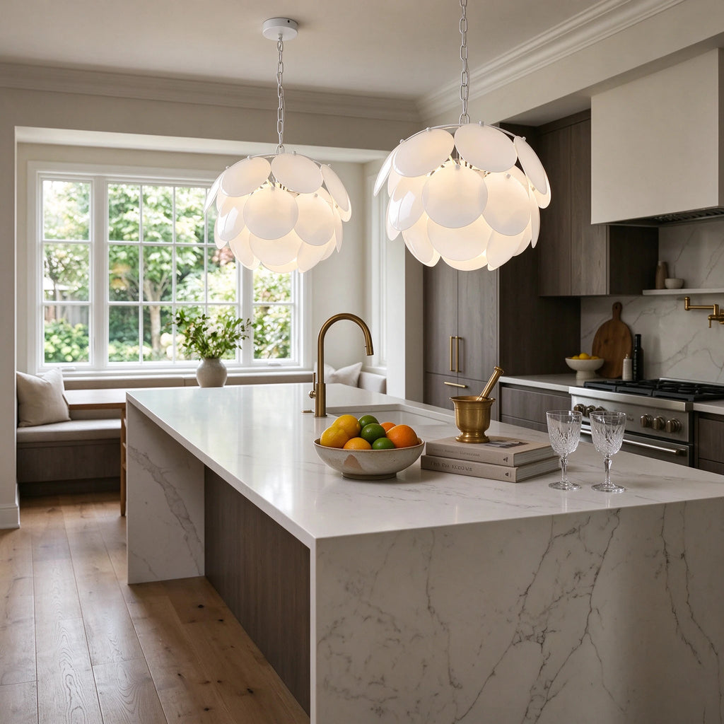 Modern Round Scale Art Glass Pendant Lights in Open Plan Kitchen
