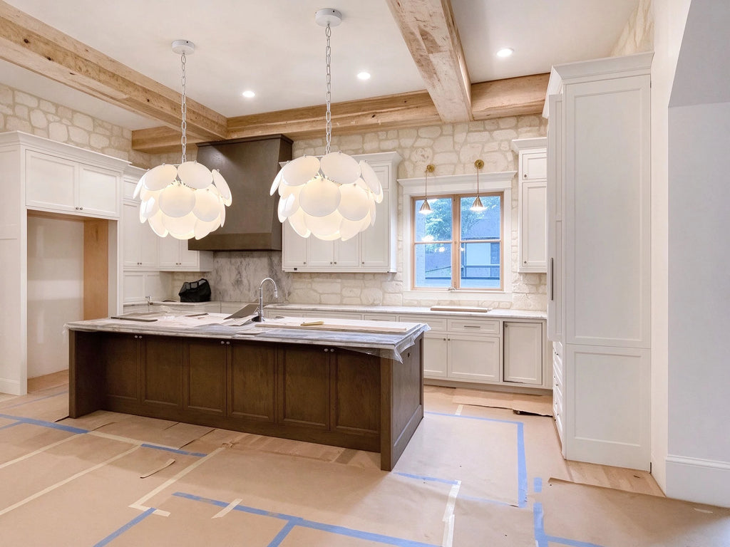 Modern Round Scale Art Glass Pendant Light Over Kitchen Island