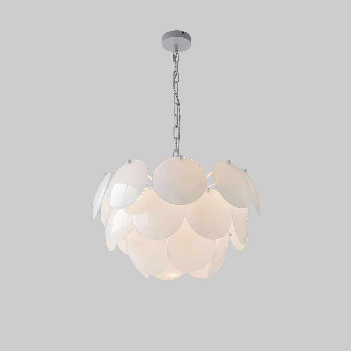 Front View of Modern Round Scale Art Glass Pendant Light Studio Display