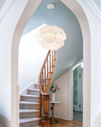 Modern Silver Frame Round Scale Pendant Light in Grand Staircase Foyer