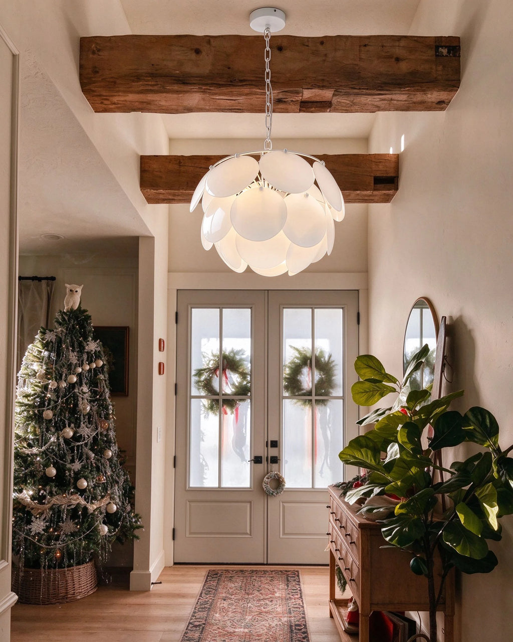 Modern Round Scale Art Glass Pendant Light in Classic Entryway Foyer